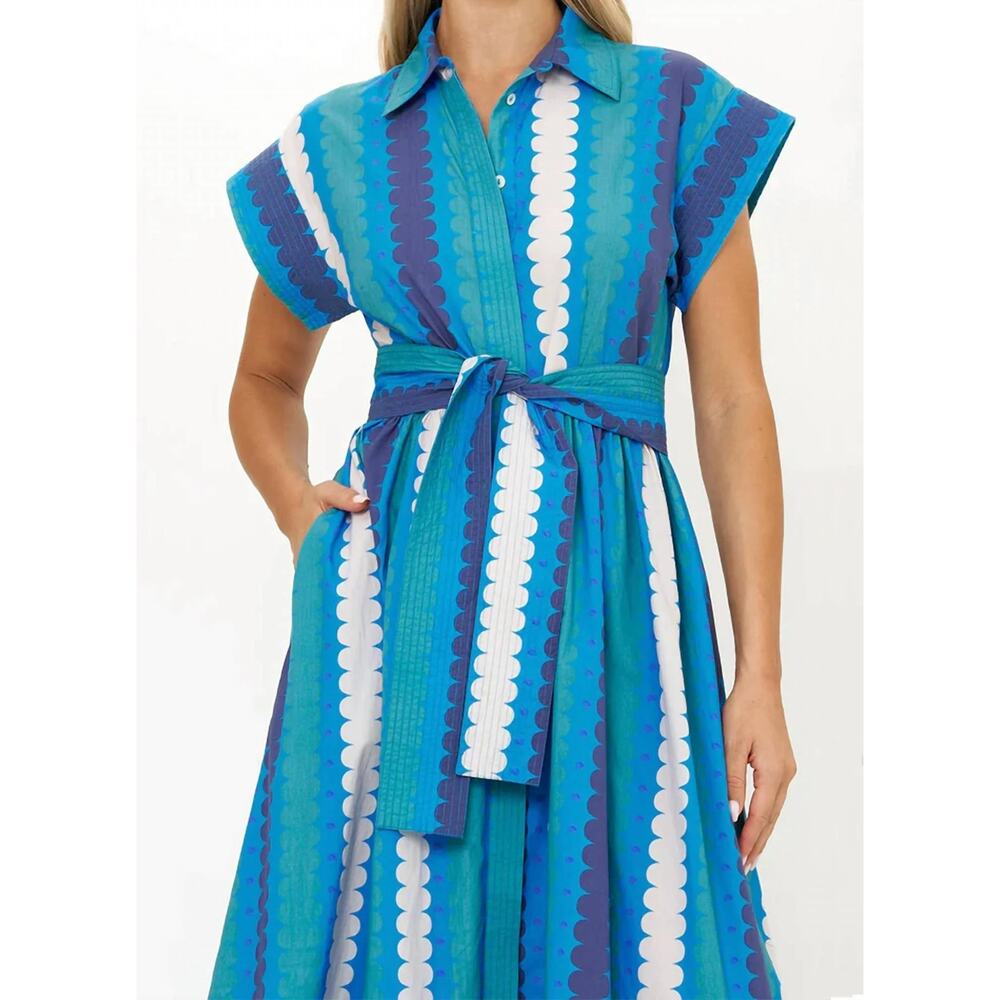 OLIPHANT Tuckernuck Midi Button Down Shirt Dress Meko Blue Print Cotton XL - Picture 5 of 13